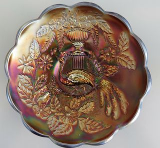Northwood Peacock And Urn Amethyst Carnival Glass Small Ice Cream Bowl C 1908