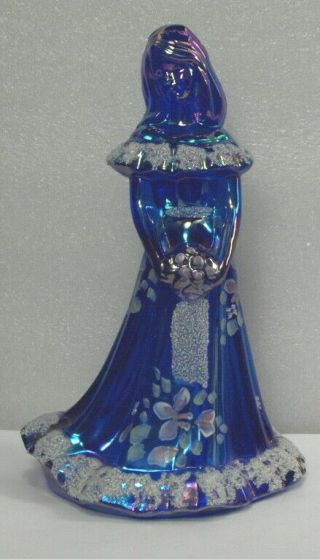 Fenton Art Glass Irridescent Cobalt Blue Bridesmaid Doll Handpainted - Signed