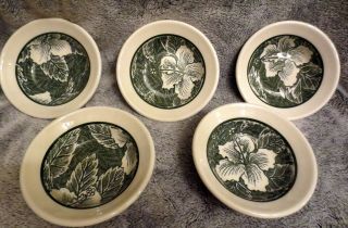 Set Of 5 Vintage Wallace Restaurant China Hibiscus 5” Berry Bowls In Green
