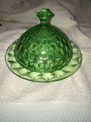 Cubist Cube Green Depression Glass Covered Butter Dish,