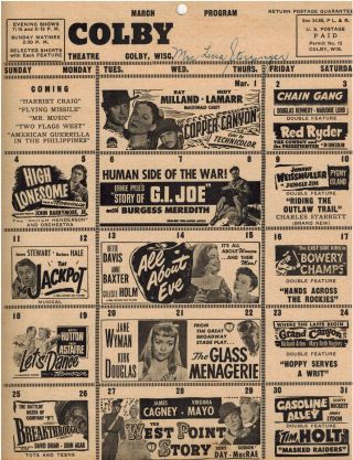 Movie Theater Monthly Program March 1950 Featuring Classic Titles