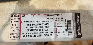 Rolling Stones Ticket Stub From Centurylink Seattle 2019 No Filter Tour