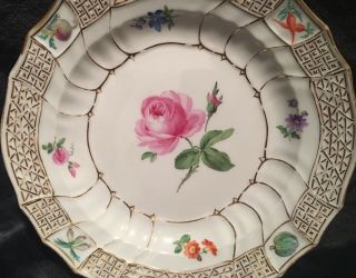 Rare 19th Century Meissen Gilt Brandenstein - Relief Plate With Vegetables Border 2