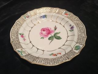 Rare 19th Century Meissen Gilt Brandenstein - Relief Plate With Vegetables Border 7