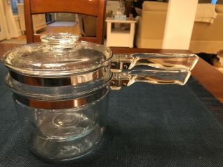 Vintage Pyrex Glass Double Boiler - 3 Piece 1.  5 Qt Flame Ware 6283