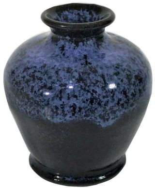 Blue Black Floral Vase Turn And Burn Pottery Folk Art Seagrove Nc Signed Garner