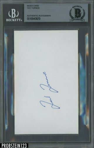 Ted Turner Signed Index Card Auto Autograph Bgs Bas Certified Authentic