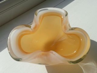 Vintage Murano Seguso Alabastro Biomorphic Cased Glass Bowl,  Orange And White