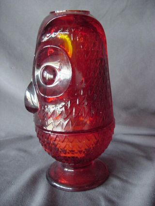 Vtg Viking Ruby Red Glass Owl Fairy Glimmer Lamp Candle Light Mcm
