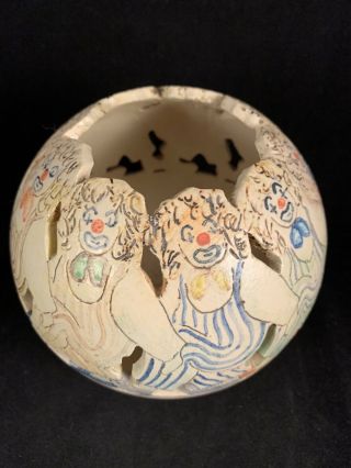 Vintage Folk Art Ceramic Pottery Clown Planter Pot Candle Votive Signed Joyce 4