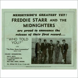 Freddie Starr & The Midnighters 1963 Who Told You? Promo Flyer Bob Wooler (uk)
