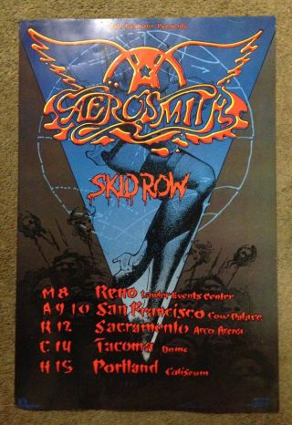 Aerosmith Skid Row 1990 Concert Poster Bill Graham Rick Griffin Art