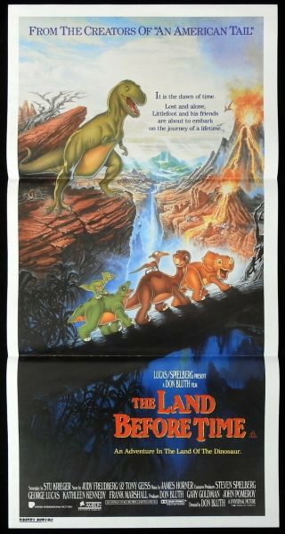 The Land Before Time Rare Daybill Movie Poster Don Bluth Pat Hingle Dinosaurs
