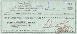 Dinah Shore Autograph Signed 1977 Bank Check