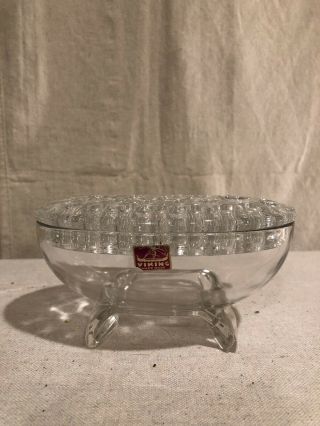 Vintage Viking Glass Crystal Oval Vase Bowl Flower Frog Candle Holder