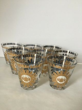 Set Of 8 Vintage Georges Briard Gold Mcm Regalia Old Fashioned Lowball Glasses