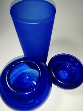 A Total Of 3 Cobalt Blue Blown Glass Vase Hand Made Vase Candle Holder Blue Cup
