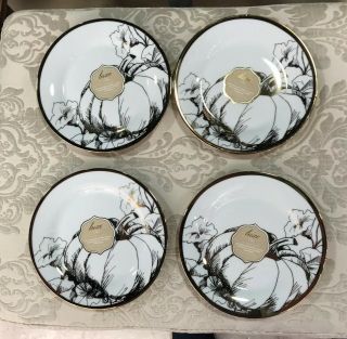 Ciroa Luxe Pumpkin 4 Salad Plates Metallic Gold White Thanksgiving Porcelain