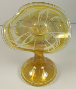 Artist Signed Hand Blown Opalescent Yellow Glass Jack In The Pulpit Vase
