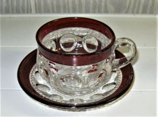 Eapg Ruby Stained = Kings Crown = Cup And Saucer = Era 1890 