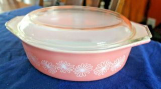 Vintage 1 1/2 Qt Pink Daisy Pyrex Casserole Dish With Lid