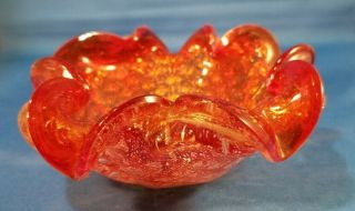 Vintage Murano Red Silver Controlled Bubble Art Glass Candy Dish Ashtray Bowl