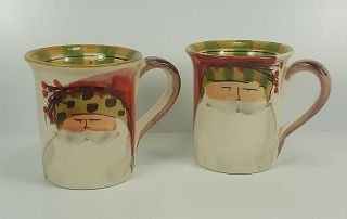 2 Made In Italy Vietri Hand Painted Stoneware Old St Nick Santa Claus Mugs