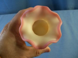 Fenton Burmese Glass Hand Painted Diamond Optic Vase - Pink Roses - 4 1/4 