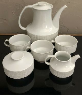 6 Thomas Germany Rosenthal Arcta White Bisque Porcelain Teapot Cup Sugar Creamer