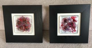 2 Christine Romano Signed Kiln Formed Art Glass Wall Plaque Picture Vgc