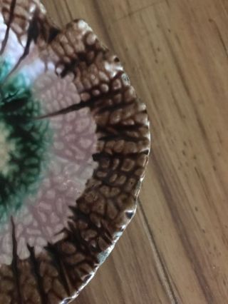 Antique Majolica Plate Bowl Leaf Dish 8 1/4 