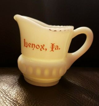 Antique Lenox Iowa Custard Glass Cup Mug Creamer Advertising Souvenir Opaque