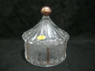 Vintage Lead Crystal Carousel Candy Dish & Lid 24 Pbo Copper Accents Germany