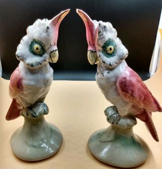 Vintage Goldscheider Large Cockatoo Bird Figurine Pair