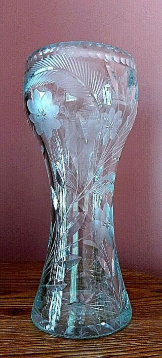 Large 12 " Antique Abp American Brilliant Deep Cut Crystal Vase.  Victorian