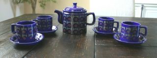 Vintage Arthur Wood & Sons Retro Set Teapot 4 Cups 4 Saucers Cobalt Blue England