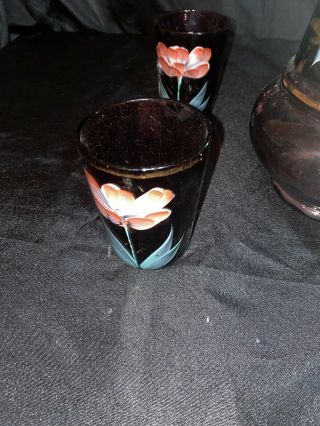 Vintage Victorian Amethyst Glass PITCHER TUMBLER Water LEMONADE SET Hand Painted 4