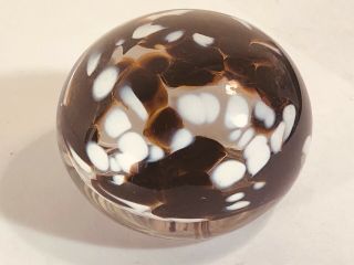 Hand Blown Art Glass Tortoise Shell Browns Clear & White Paperweight