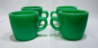Set Of 4 Vintage Fire King Jadeite D Handle Heavy Restaurant Coffee Cups Mugs