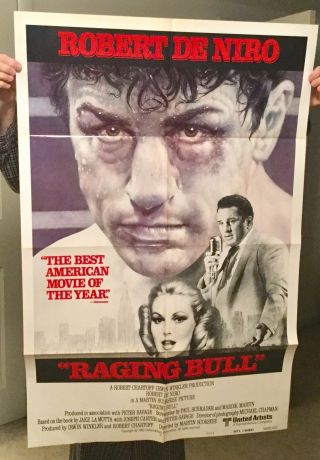 Vintage 1980 Movie Poster (raging Bull) Robert De Niro 41” X 27” 8 Fold