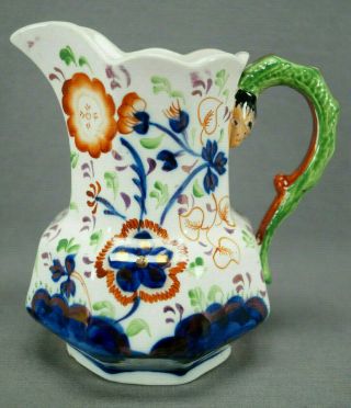 Mid 19th Century Hand Enameled Gaudy Welsh Soft Paste Porcelain Jug / Pitcher