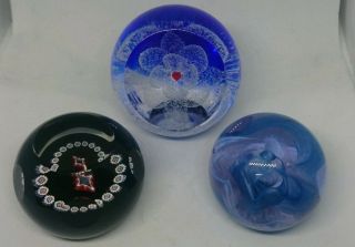3x Caithness Scotland Paperweights.  Moon Cry,  Miniature Star,  With Love.