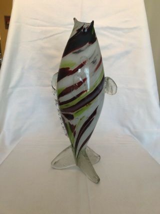 Retro Vintage Murano Glass 32cm Vase Standing Fish Ornament Italian Art Glass