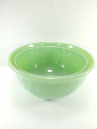 Vintage Jadeite Glass Swirl Mixing Bowls Jade Green Kitchen Cookware 9 " / 8 "