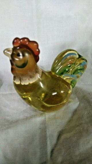 Fenton Buttercup Yellow Rooster Hp With Gold,  Blue & Green 5084 Dr