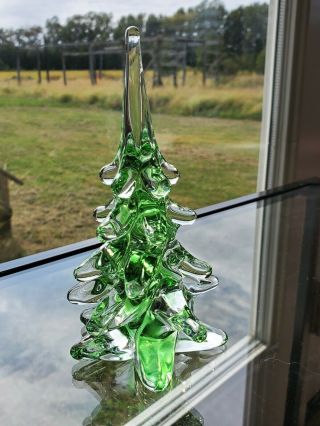 Signed Fm Konstglas Ronneby Sweden Hand Blown Crystal Glass Christmas Tree 6 "