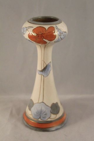 Royal Dux Art Nouveau Vase Lily Pad Flower Design Blue And Coral With Gilt