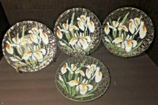 Set Of 4 Sydenstricker Plates Art Glass White Iris Fused Glass 8 1/2 " Signed