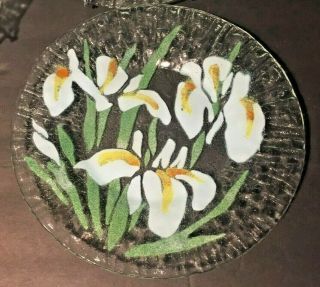 Set of 4 Sydenstricker Plates Art Glass White Iris Fused Glass 8 1/2 