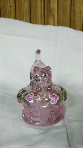 Fenton Trinket Box Rosemilk With Kitty Cat Hp Pink/white Flowers 5361 Da
